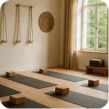 yoga class in session at yoga studio