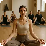 yoga students in downward dog pose
